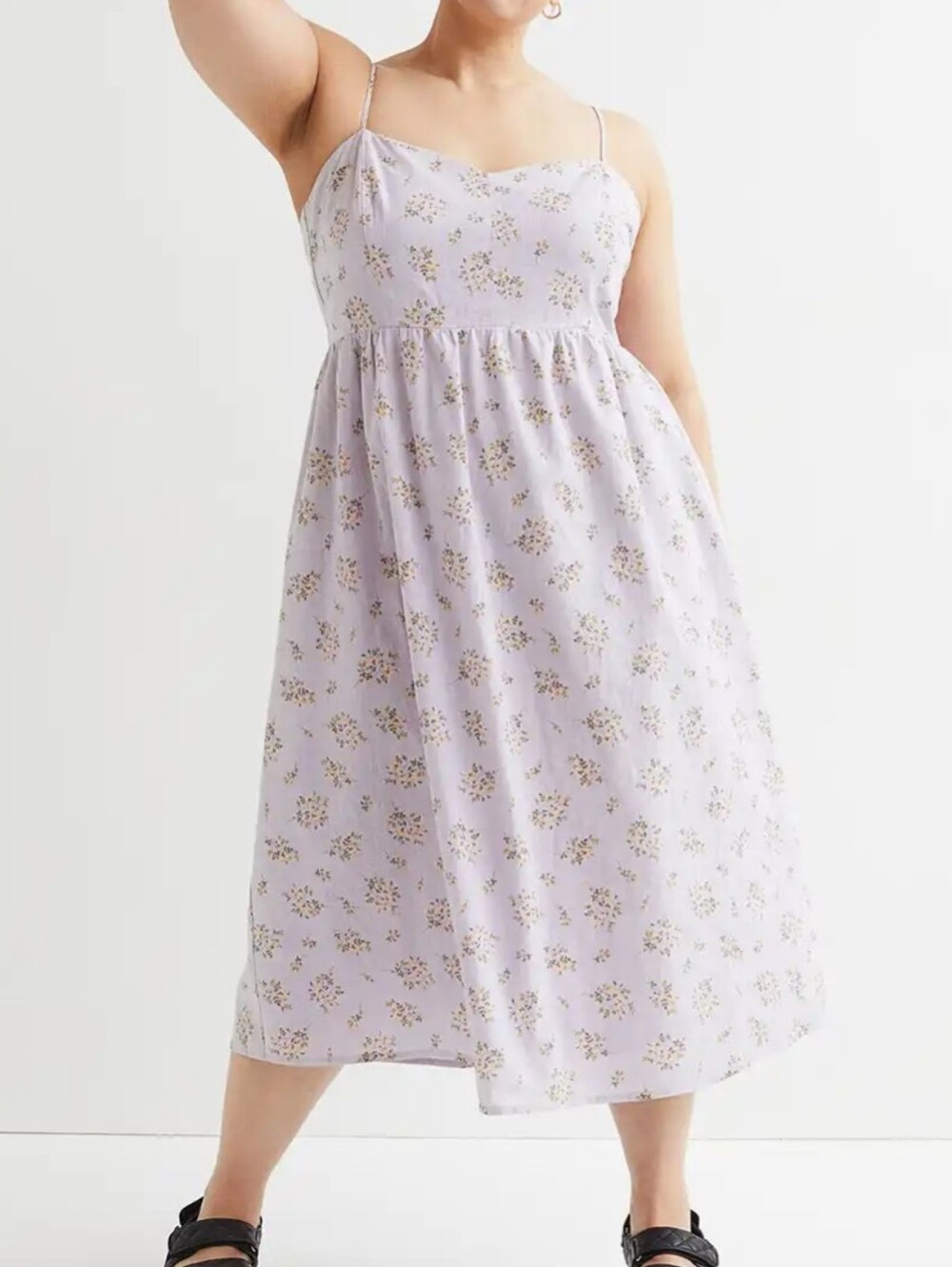 H&M Purple Printed Linen Blend Dress, size 4XL